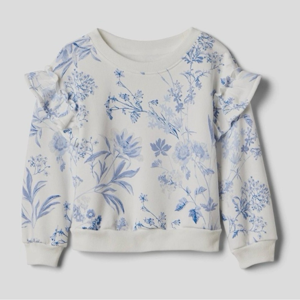 GAP Toddler Girls Blue & White Floral Print Sweatshirt, Sz 5T